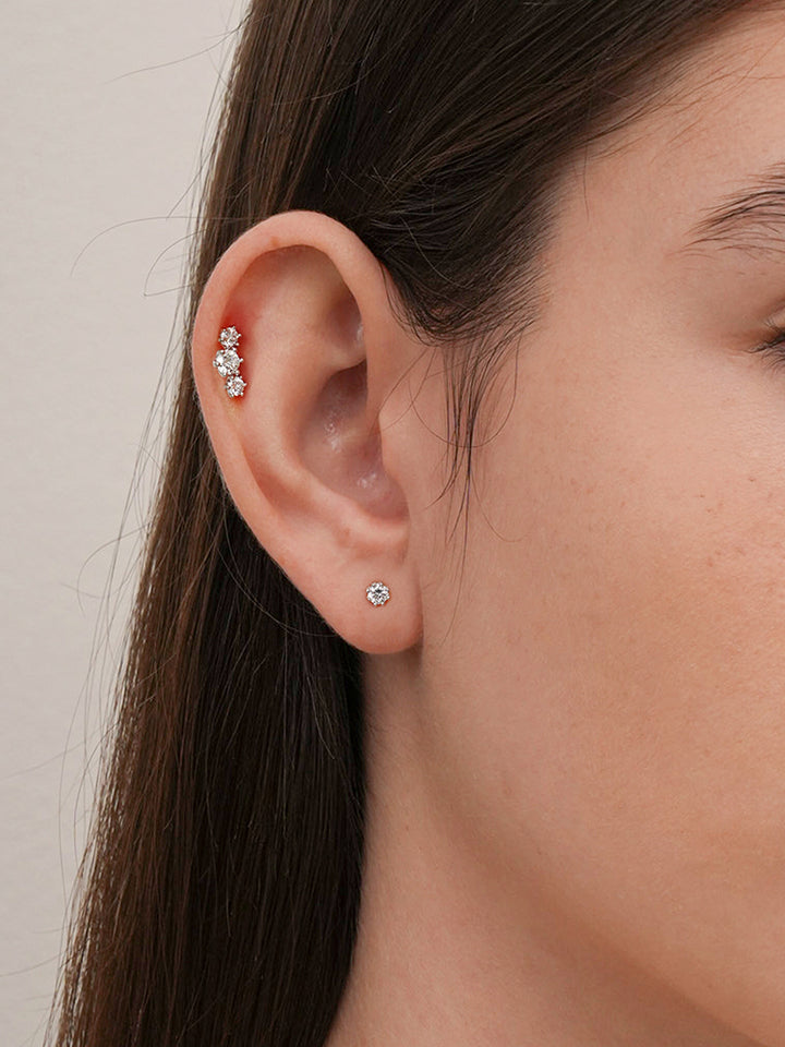 14K Solid Gold Lab Diamond Lumiere Cartilage Earring 20G18G16G