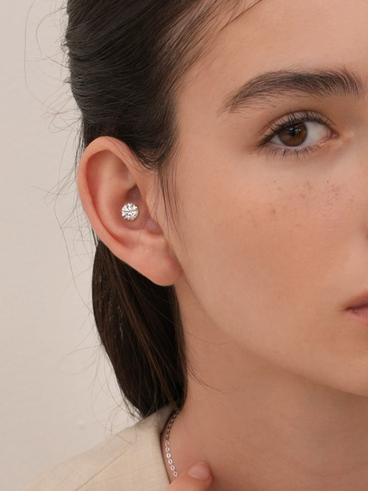14K Solid Gold Lab Diamond Shine Classic Cartilage Earring 20G