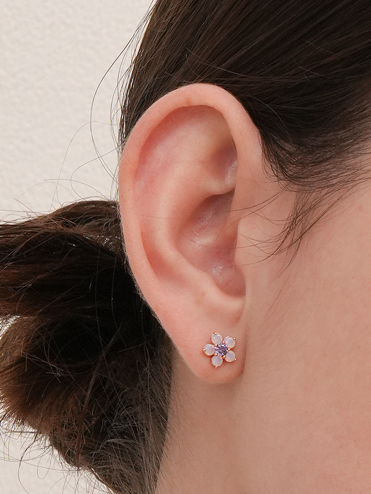 14K Solid Gold Lilac Blossom Cartilage Earring 18G16G