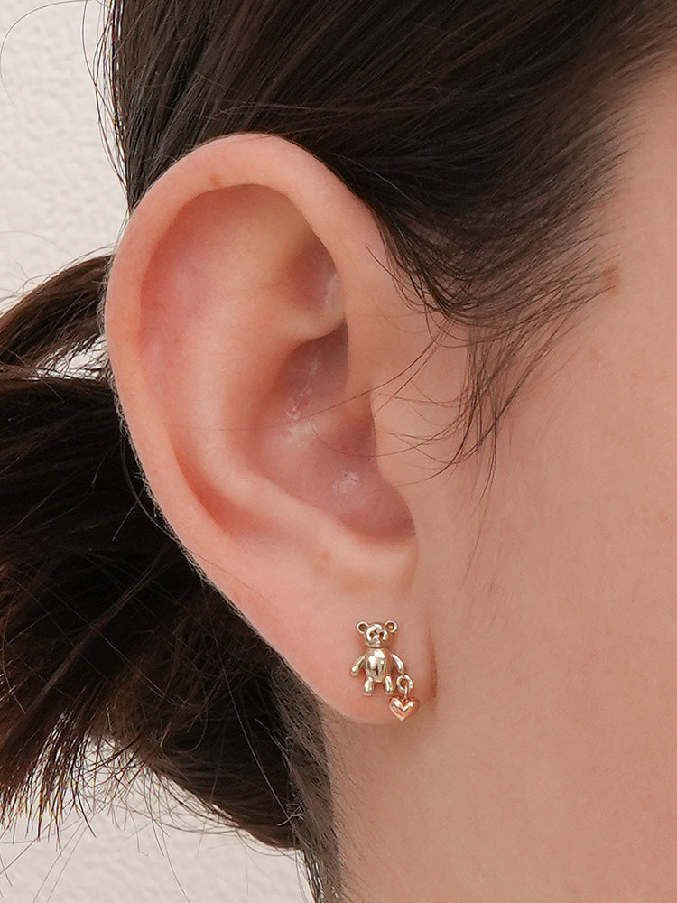 14K Gold Love Heart Bear Cartilage Earring 18G16G