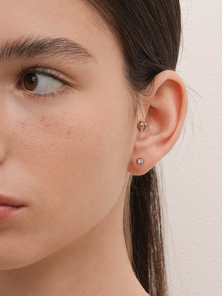 14K Solid Gold Lovestep Heart Cubic Cartilage Earring 20G