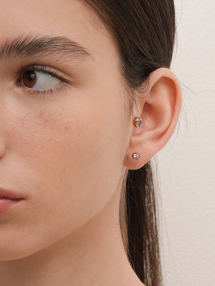 14K Solid Gold Lovestep Heart Cubic Cartilage Earring 20G