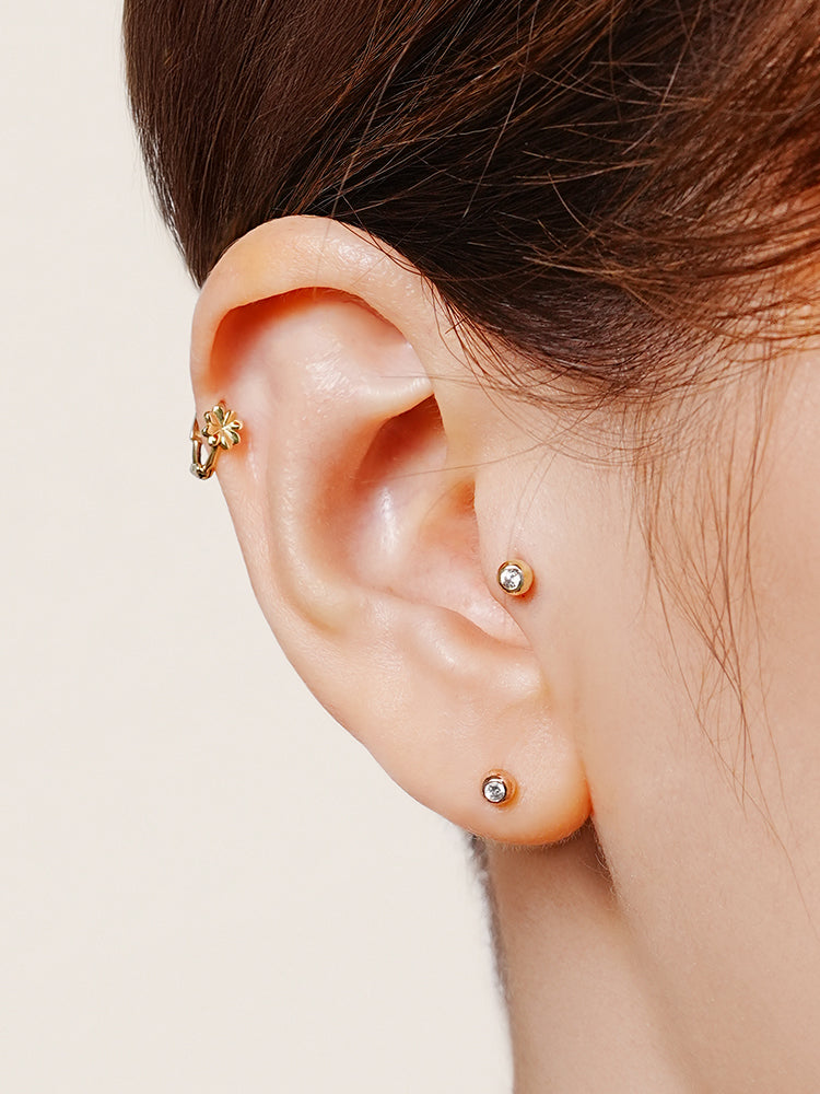 14K 18K Solid Gold Lucky Clover Mini Flower Cartilage Hoop Earring