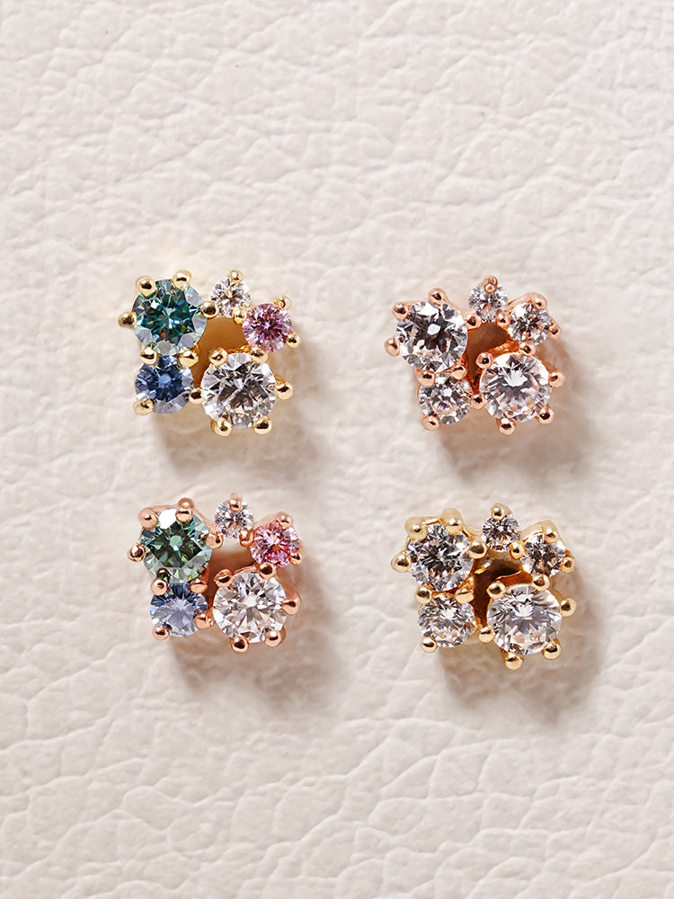 14K Solid Gold Moissanite Dia Five Sparkle Cartilage Earring 20G