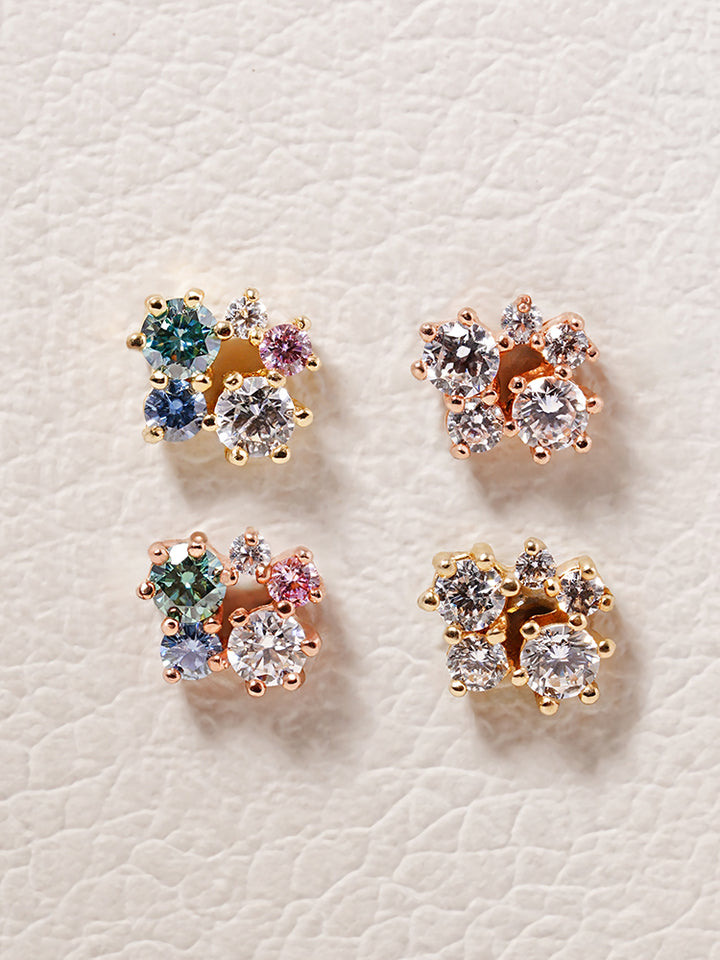 14K Solid Gold Moissanite Dia Five Sparkle Cartilage Earring 20G