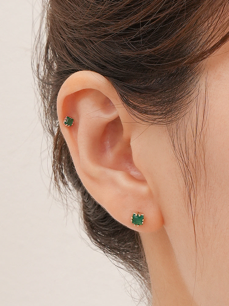 14K Solid Gold Morning Forest Gemstone Cartilage Earring 18G16G