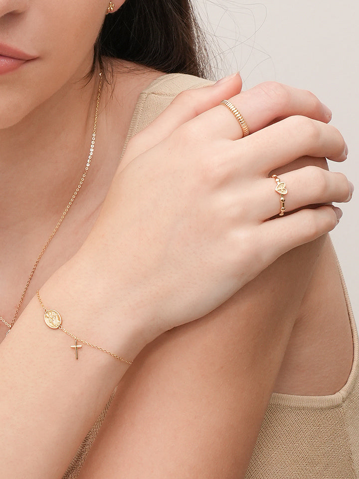 14K Saint Drop Cross Bracelet