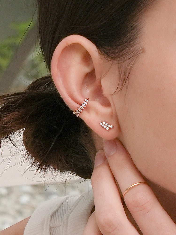 14K Solid Gold Shine Crystal Inner Conch Ear Cuff