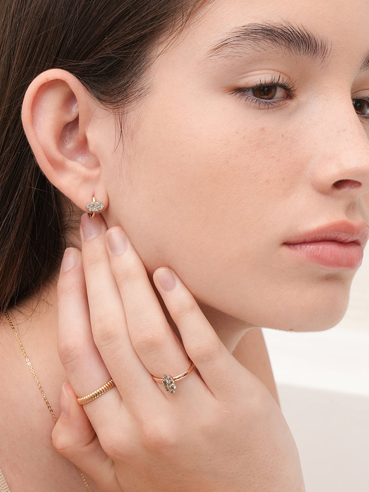 14K 18K Solid Gold Glitter Oval Diamond Cartilage Hoop Earring