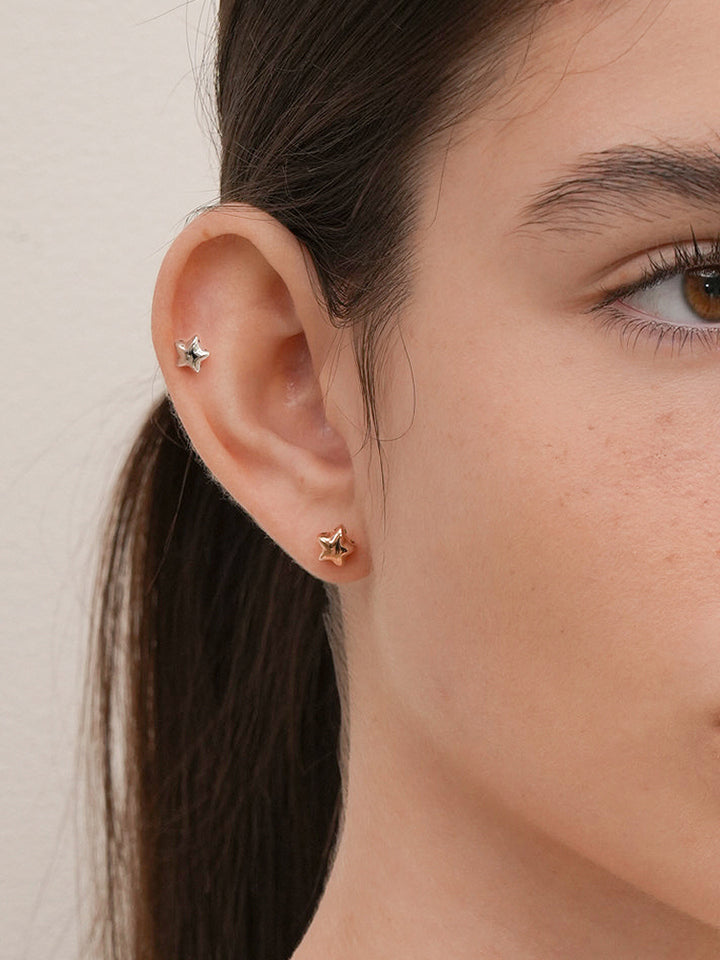 14K Solid Gold Star Golden Layer Cartilage Earring 18G