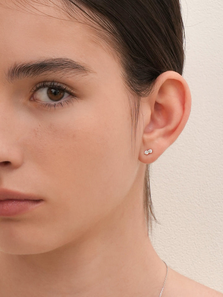 14K Solid Gold Lab Diamond Two Stone Two Way Cartilage Earring 20G18G16G