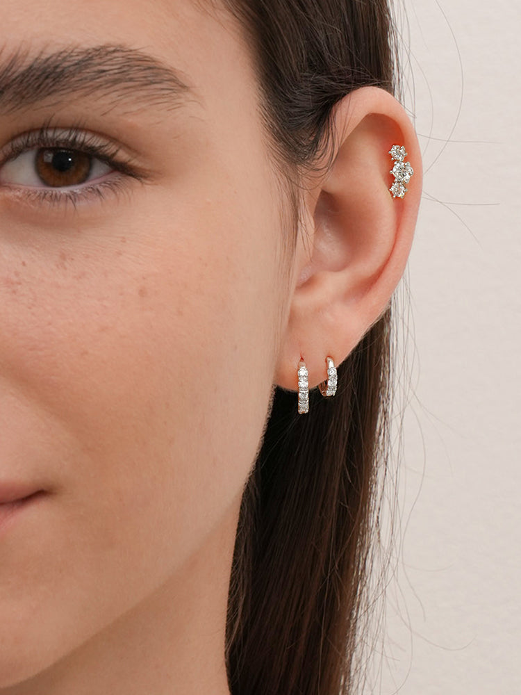 14K 18K Solid Gold Lab Diamond Layered Daily Cartilage Hoop Earring