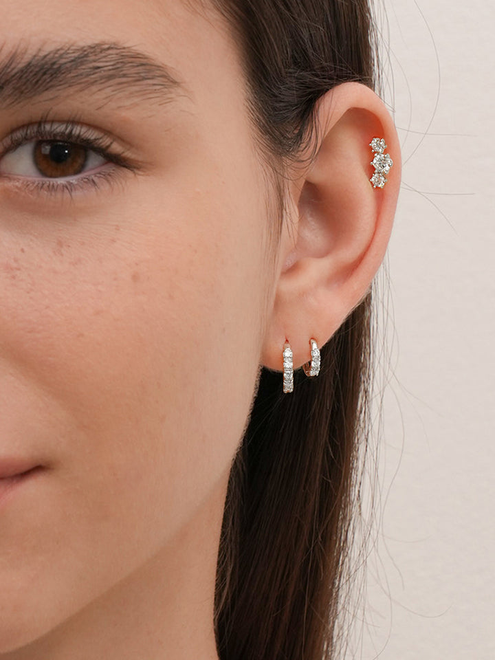 14K 18K Solid Gold Lab Diamond Layered Daily Cartilage Hoop Earring