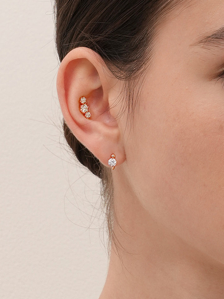 14K Solid Gold Lab Diamond Lumiere Cartilage Earring 20G18G16G