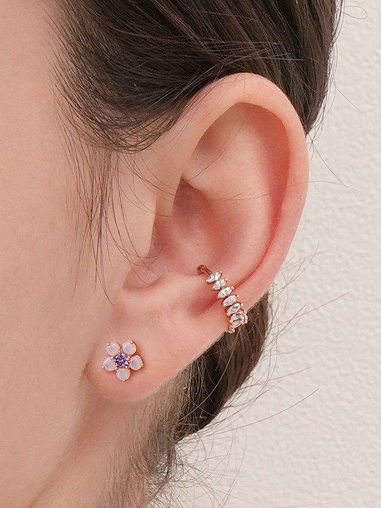 14K Solid Gold Lilac Blossom Cartilage Earring 18G16G