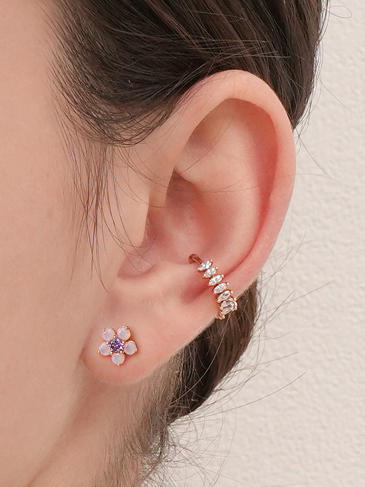 14K Solid Gold Lilac Blossom Cartilage Earring 18G16G