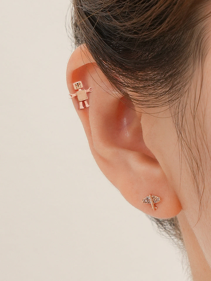 14K Gold Little Joint Robot Cartilage Earring 18G16G