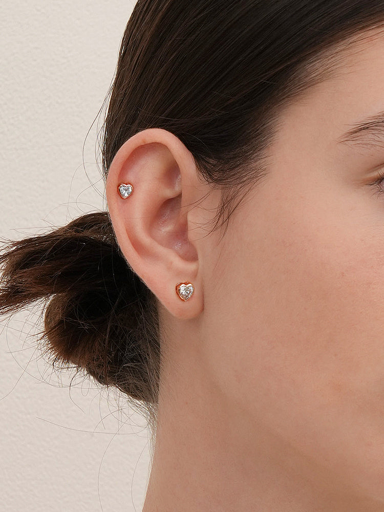 14K Solid Gold Lovestep Heart Cubic Cartilage Earring 20G