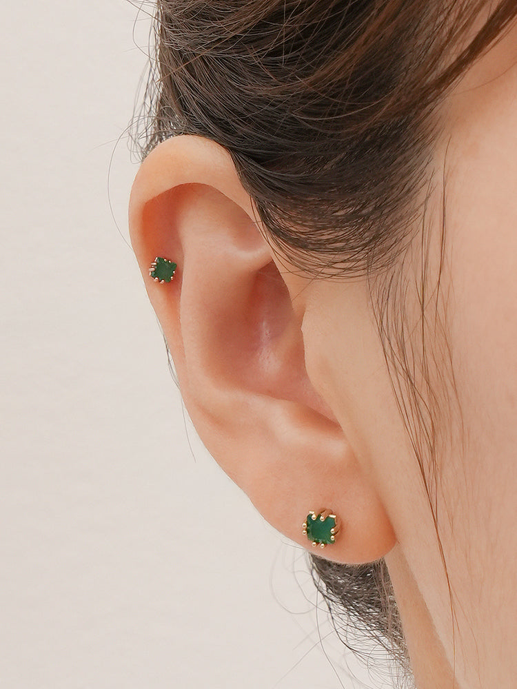 14K Solid Gold Morning Forest Gemstone Cartilage Earring 18G16G