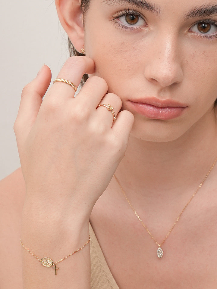 14K Saint Drop Cross Bracelet