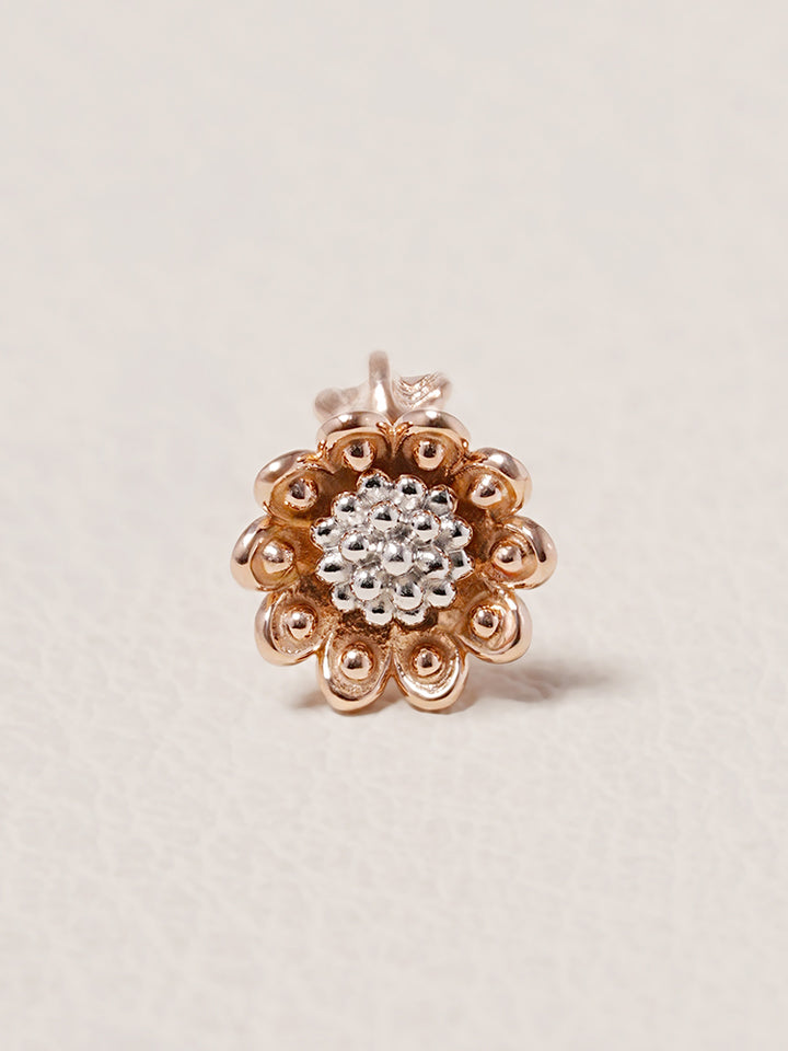 14K Solid Gold Sunflower Bloom Cartilage Earring 18G16G