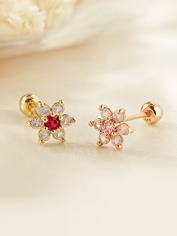 14K Gold Pink Opal Flower Cartilage Earring 20G18G16G