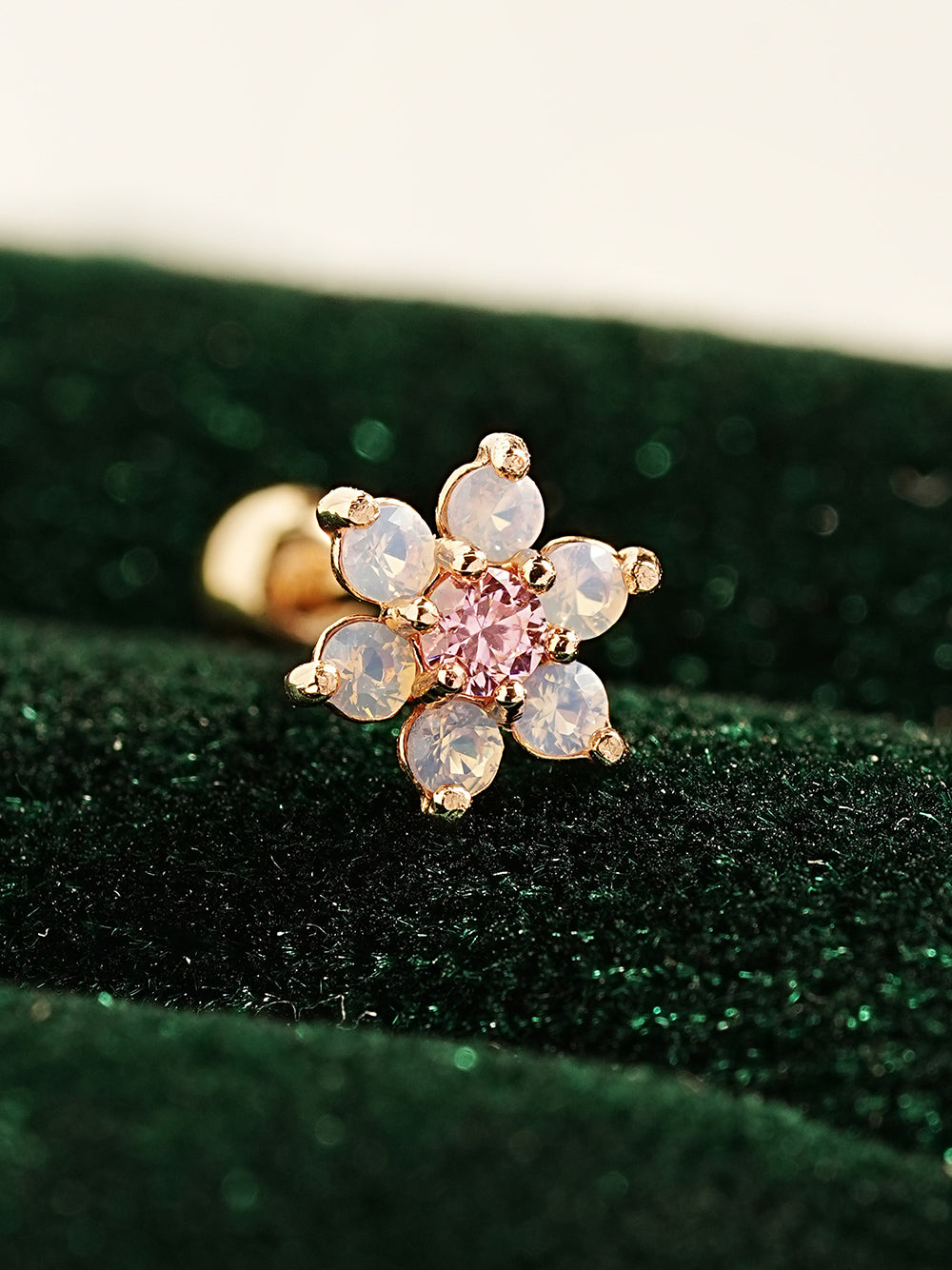 14K Gold Pink Opal Flower Cartilage Earring 20G18G16G – MinimalBijoux