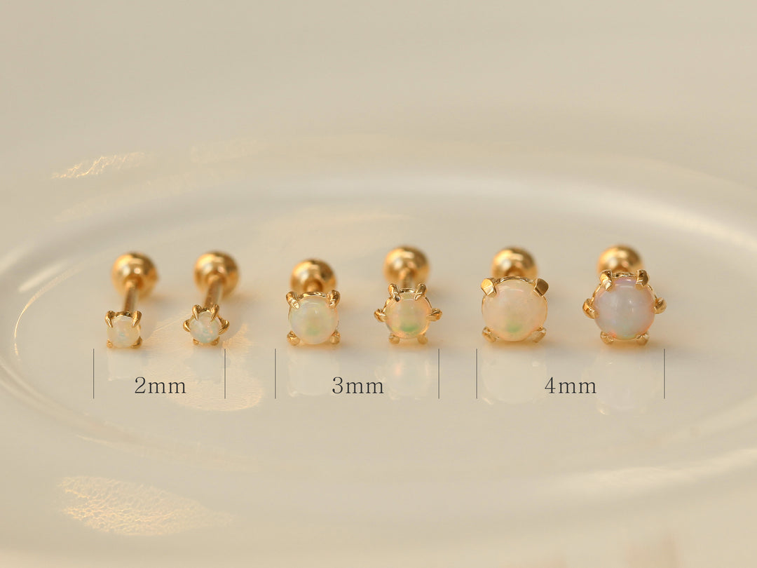 14K Gold Opal Cartilage Earring 3mm 4mm 18G16G