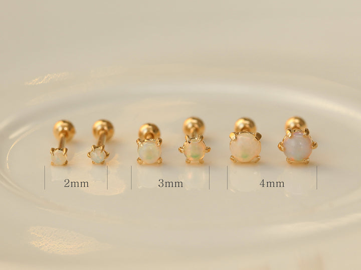 14K Gold Opal Cartilage Earring 3mm 4mm 18G16G