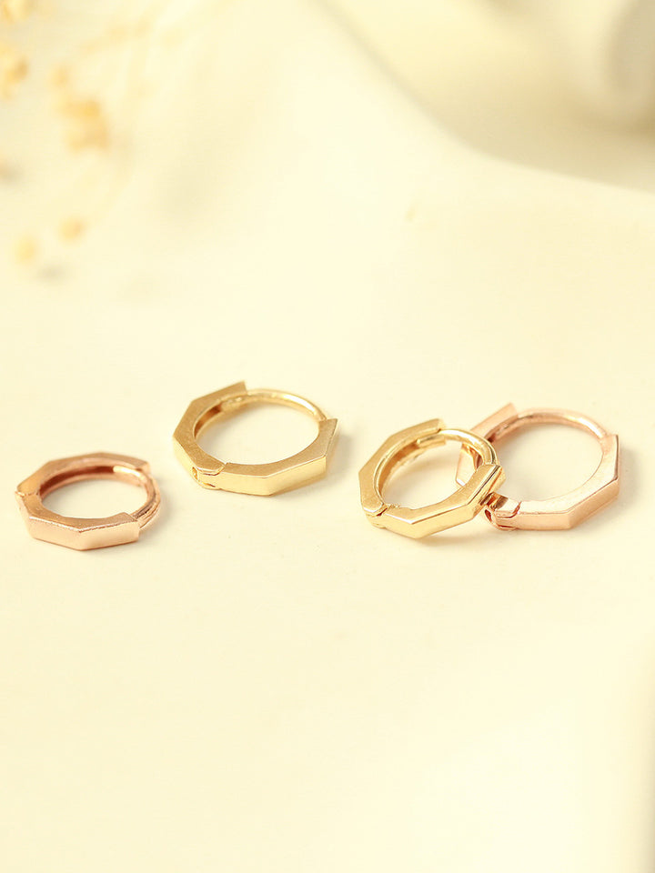 14K Gold Hexagon Hoop Earring