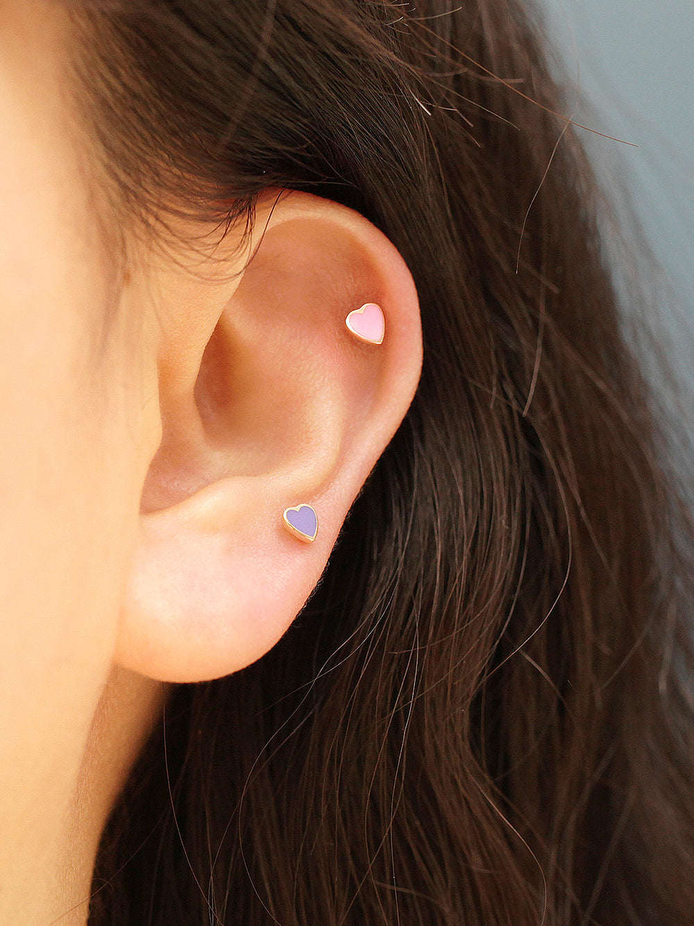 14K Solid Gold Enamel Heart Cartilage Earring 20G18G16G