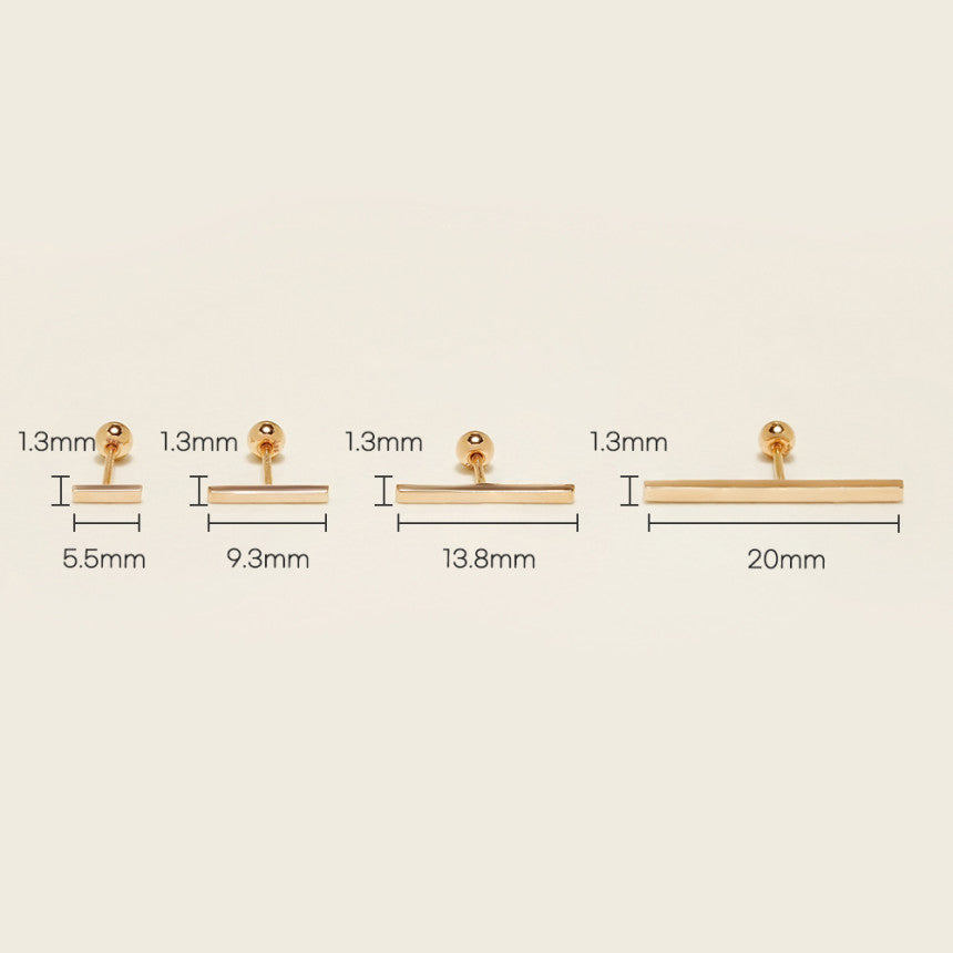 14K Gold Simple Stick Cartilage Earring S, M, L, XL 20G