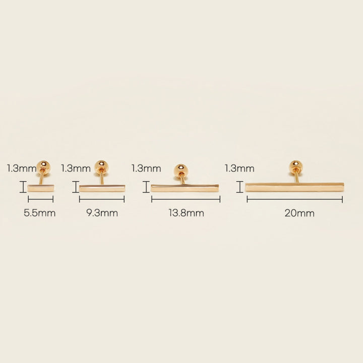 14K Gold Simple Stick Cartilage Earring S, M, L, XL 20G