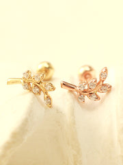 14K Gold Point Leaf Cartilage Earring 20G18G16G