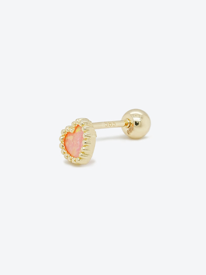 14K Solid Gold Bold Classic Antique Heart Cartilage Earring 20G