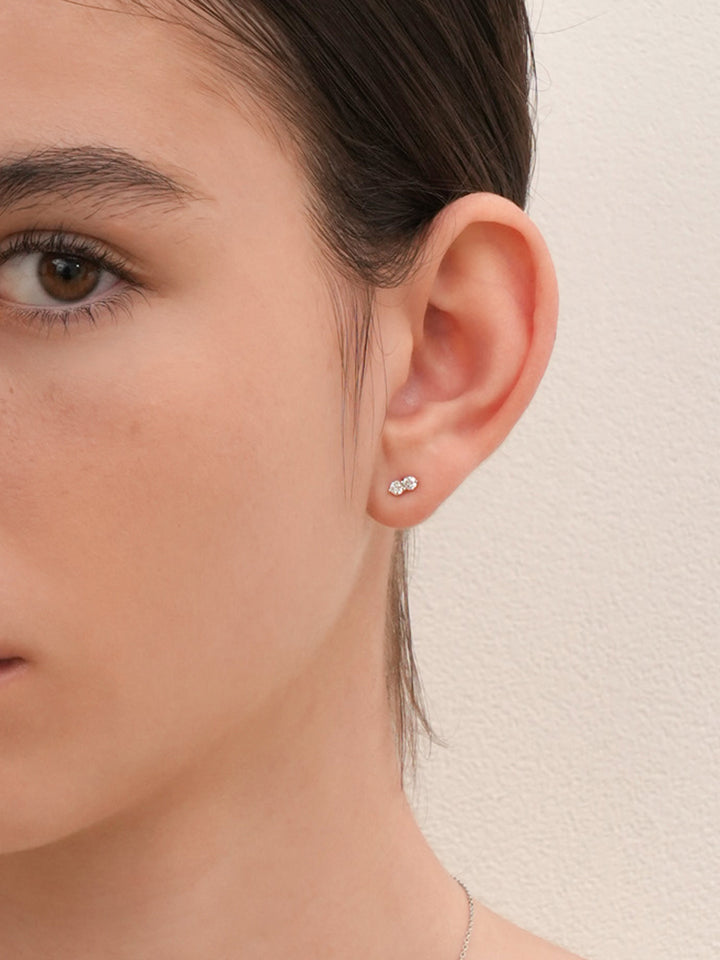 14K Solid Gold Lab Diamond Two Stone Two Way Cartilage Earring 20G18G16G