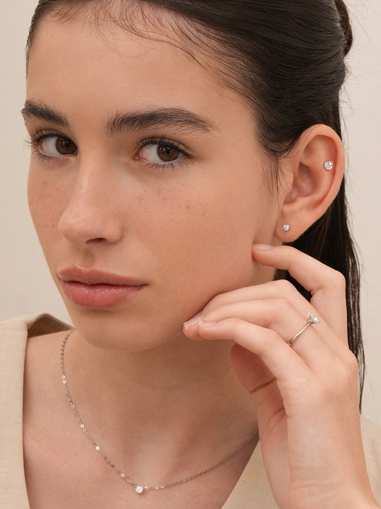 14K Solid Gold Lab Diamond Grace Cartilage Earring 20G18G16G