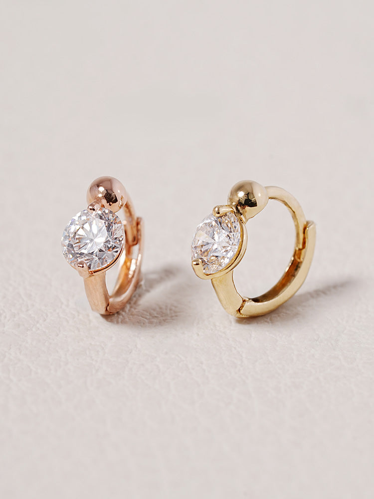 14K 18K Solid Gold Lab Diamond Mini Rediant Cartilage Hoop Earring