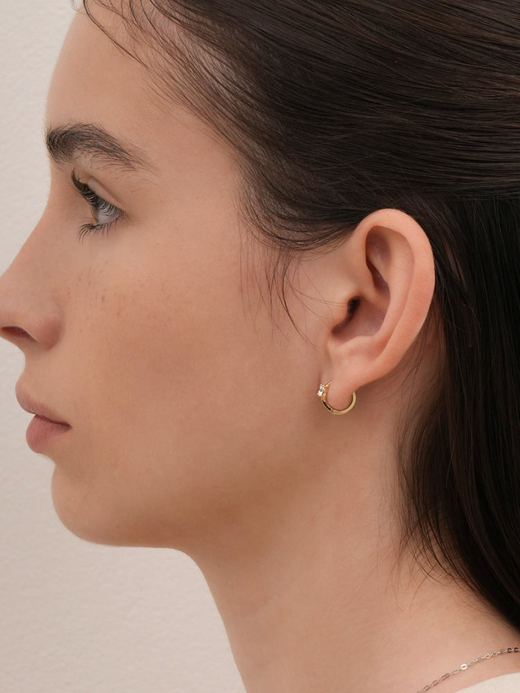 14K 18K Solid Gold Lab Diamond Mini Cartilage Hoop Earring