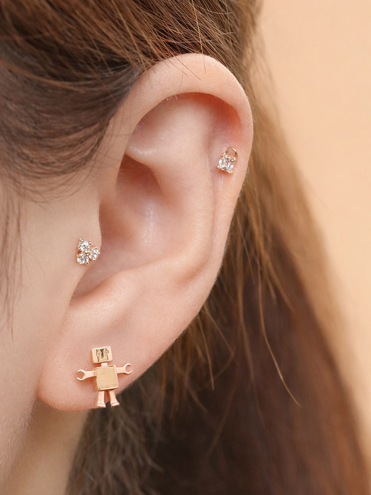 14K Gold Little Joint Robot Cartilage Earring 18G16G
