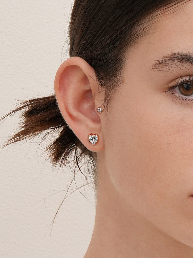 14K Solid Gold Lovestep Heart Cubic Cartilage Earring 20G