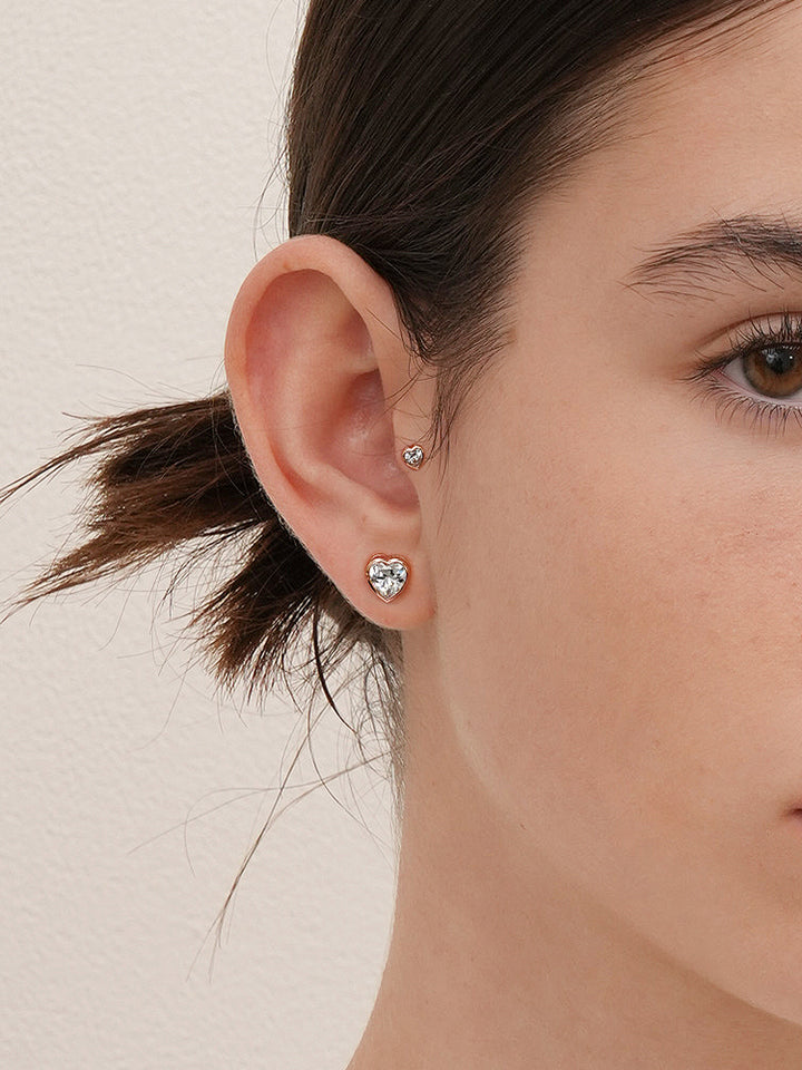 14K Solid Gold Lovestep Heart Cubic Cartilage Earring 20G