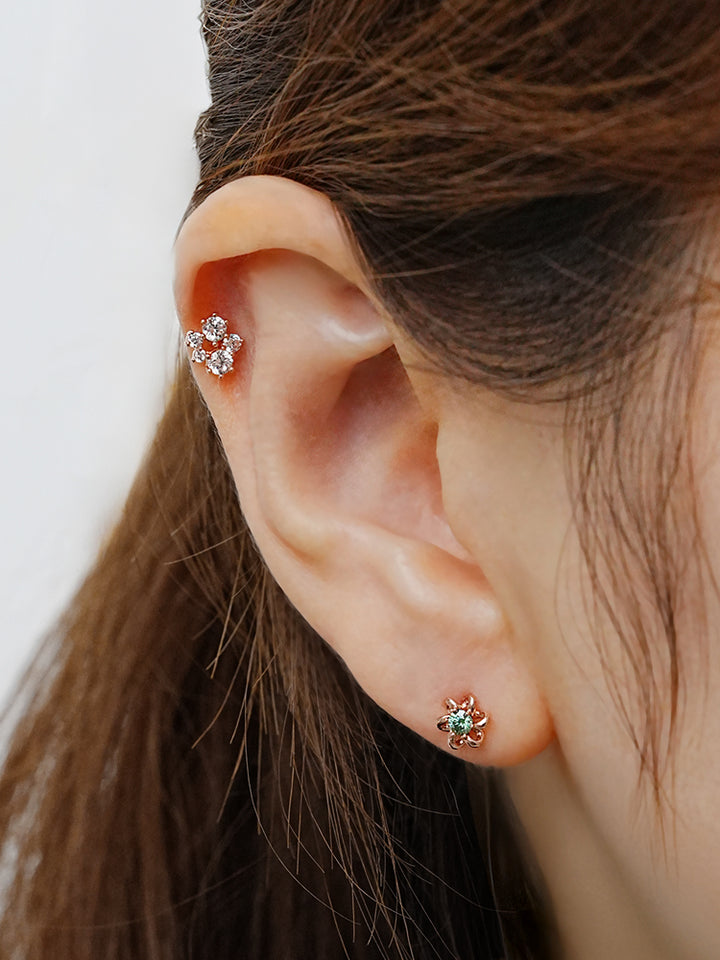 14K Solid Gold Moissanite Dia Daisy Loop Internally Threaded Labret Piercing 20G