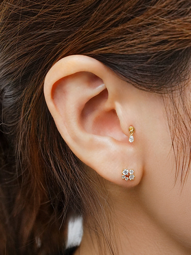 14K Solid Gold Moissanite Dia Five Sparkle Cartilage Earring 20G