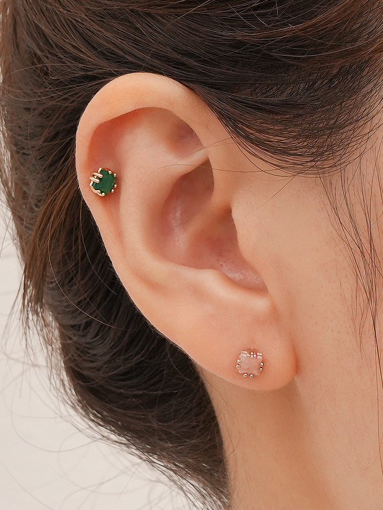 14K Solid Gold Morning Forest Gemstone Cartilage Earring 18G16G