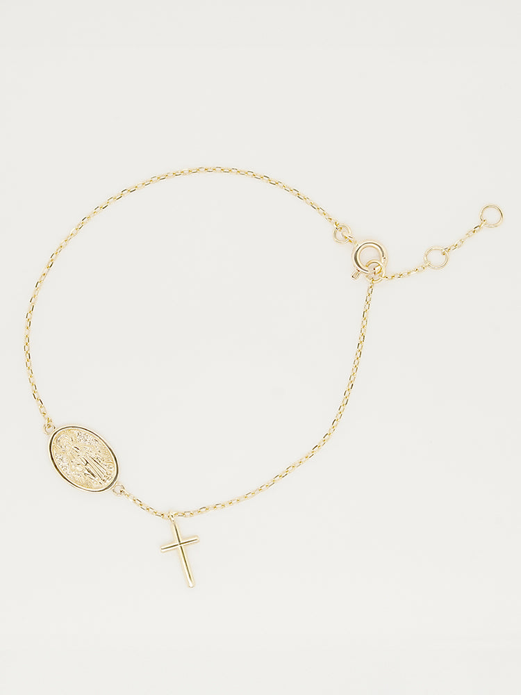 14K Saint Drop Cross Bracelet