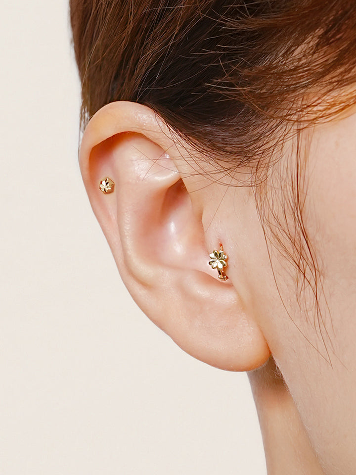 14K Solid Gold Shining Hexagonal Cutting Cartilage Earring 20G