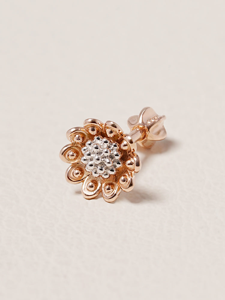 14K Solid Gold Sunflower Bloom Cartilage Earring 18G16G