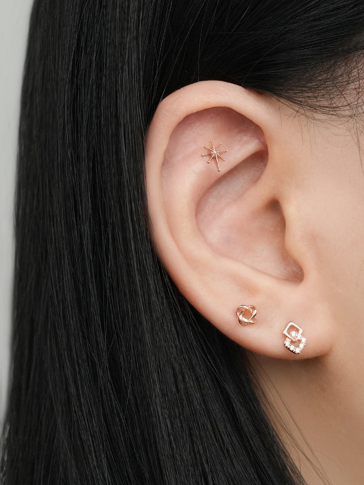 14K Solid Gold Stellar Spike Cartilage Earring 20G