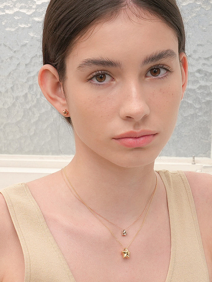 14K Solid Gold Star Golden Layer Necklace